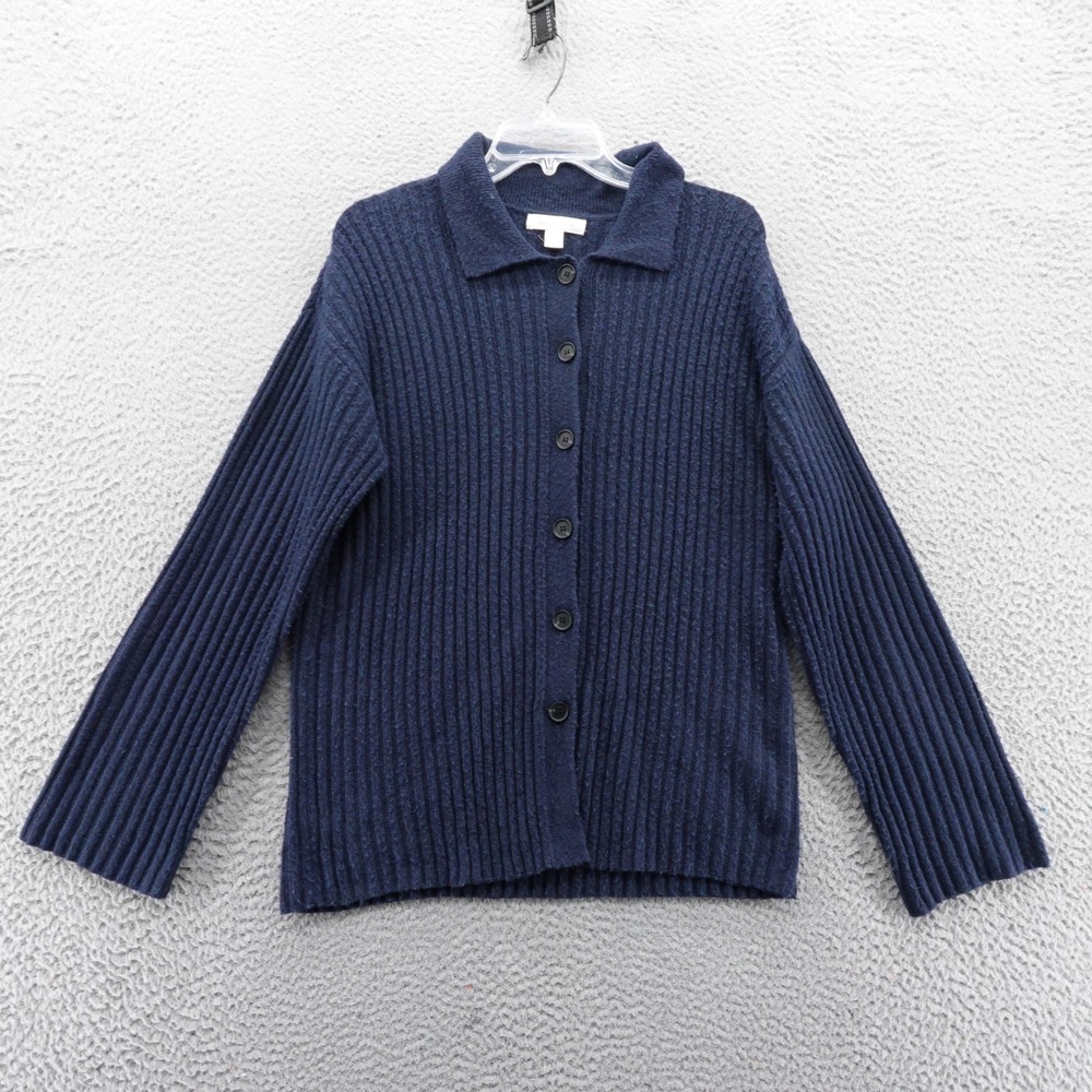 Treasure Bond Ribbed Collared Button Front Cardigan Sweater Womens XS Blue NEW